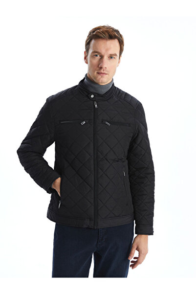 LC Waikiki Black Standard Fit Biker Collar Quilted Men's Coat