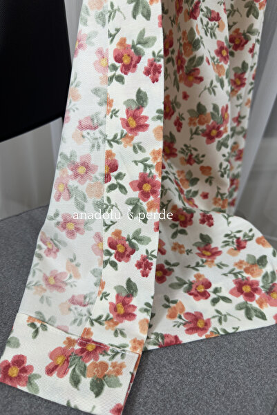 istper Fon Perde Colored Crispy Floral Patterned 1/3 Regular Pleat Cornice Compatible Modern Suitable for Any Room