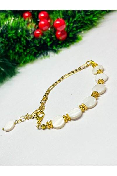 Agatella Tasarım Stone and Steel Chain Design Bracelet – Adjustable – Gold Co...