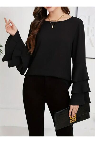 byasafkids Women's Long Sleeve Crew Neck Sleeves Spanish Flounce Sandy Blouse