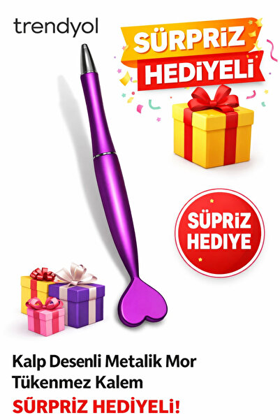 Hayatı Kolaylaştıran Ürünler Bibizde Kalp Desenli Metalik Mor Tükenmez Kalem – Şık Tasarım | Sürpriz Hediyeli