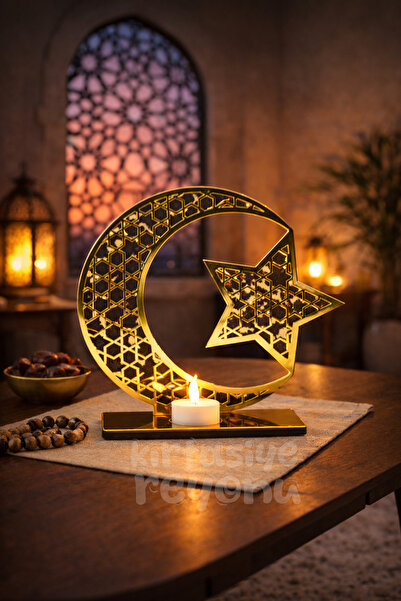 Kids Like Ayyıldız Ahşap üzeri gold pleksi dekor led mumlu - Demonte Dekor Hediyelik Ürün