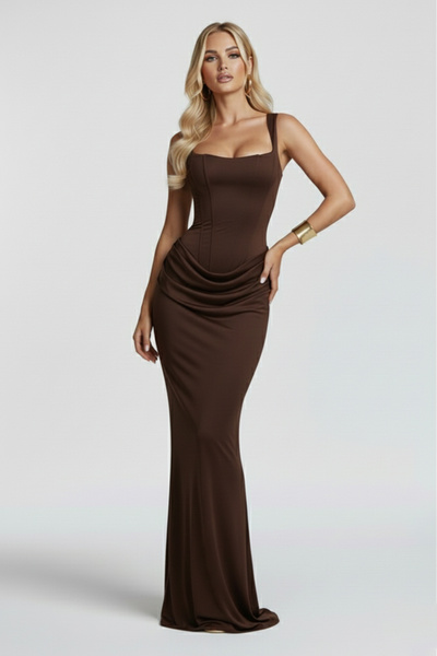 ŞAKOO Wild kahverengi uzun elbise