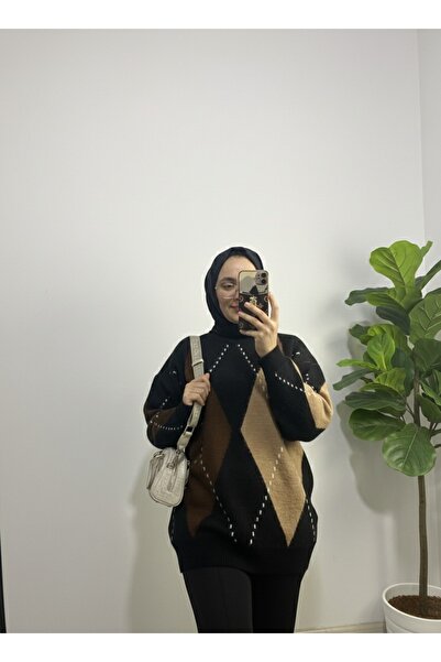 fera butik Yumoş Dokulu Baklava Desen Kazak