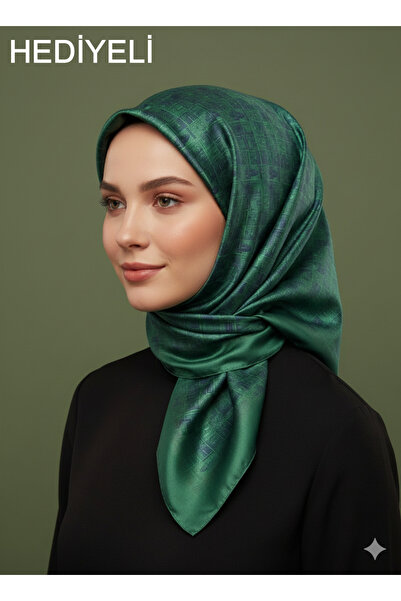 Picasso وشاح كريستالي أخضر زمردي بمظهر حريري – تصميم أنيق بنسيج التويل 90×90