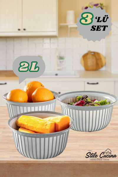 Stile Cucina 3-Piece Economical Linea Round Bowl Set Gray (3 X 2 Liters)