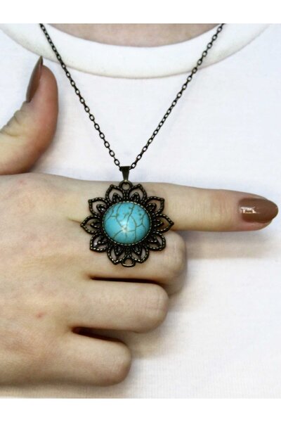 esha Natural Stone Turquoise Natural Stone Authentic Women's Necklace with 45 cm Chain Euk19F