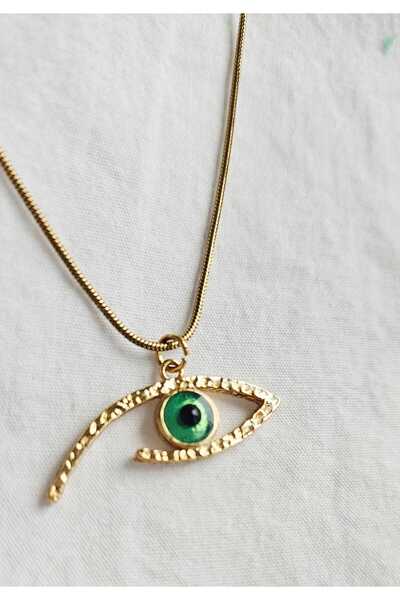 MITH SB TAKI Stainless Steel Snake Chain Green Eye Necklace-Gold