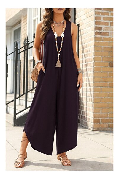 byasafkids Women's Strap Round Neck Pocket Casual Long Viscose Jumpsuit