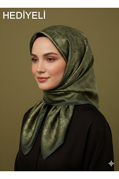 Picasso Silk-Look Khaki Green Crystal Scarf – Twill Stylish Design 90X90