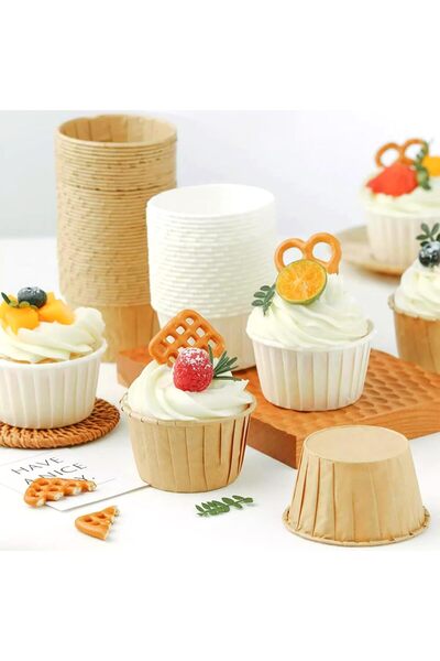 FBZhome 20 Adet Kraft Muffin Cupcake Kalıbı Kek Kapsülü Naturel Kek Kalıbı Sa...