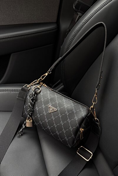 NOTHING Kadın Siyah Monogram Deri Kilit Charm Detaylı El Omuz ve Çapraz Çanta Alice