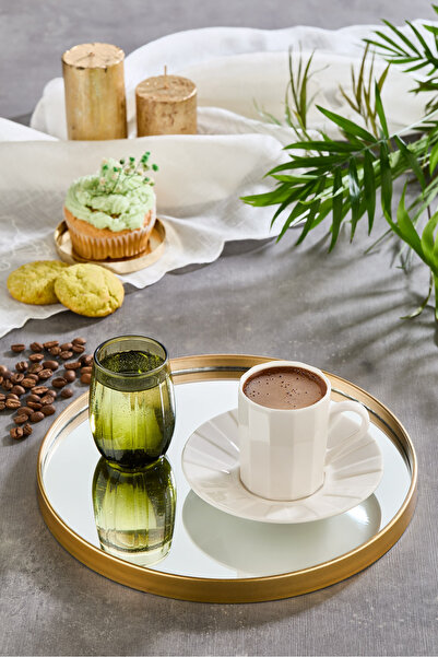 moontime alaçatı Şık Yuvarlak Aynalı Sunumluk, 24x24 cm, Kahve ve Çay İkramı ...