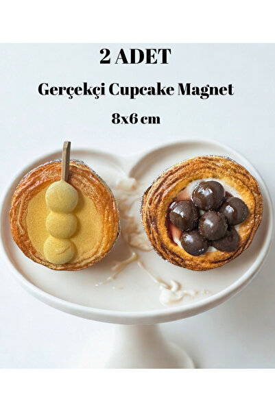 Home Gerçekçi Çikolata ve Marshmallow Cupcake Magnet Pasta Dekor (2 Adet)