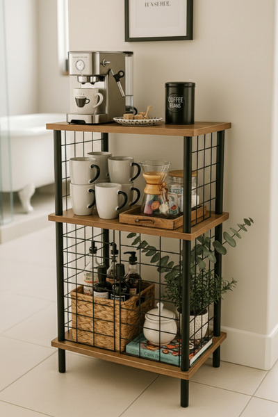 moontime alaçatı Metal Kapaklı 3 Raflı Çok Amaçlı Mutfak Düzenleyici