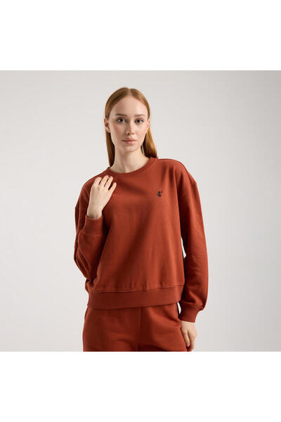 SAVE THE DUCK Kadın Kiremit Kırmızı Bisiklet Yaka Sweatshirt-BASIC CREW