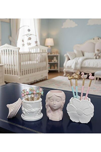 Markasız ucuz 3’lü dekoratif set, atlı karınca kalemlik, çiçek kabartmalı mak...