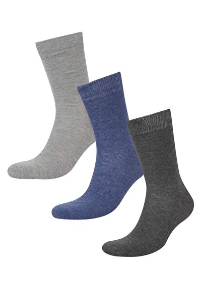 DeFacto Men's Basic Plain 3-Piece Cotton Long Socks T9595Azns