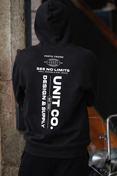 CLASSY.MODA Unisex 3 Thread K Hooded Kangaroo Pocket Lettering B Printed O Oversized Street Sweatshirt