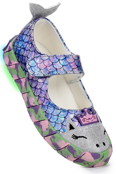 Kiko Kids حذاء باليه للفتيات من زوبين بتصميم حورية البحر مع إضاءة وشريط فيلكرو