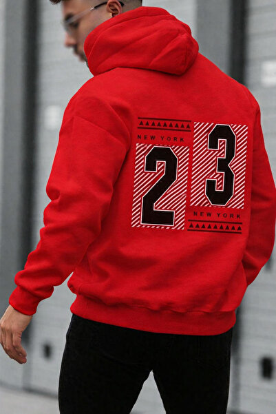 CLASSY.MODA Unisex 3 Thread K Hooded Kangaroo Pocket 23 B Printed O Oversized Street Sweatshirt