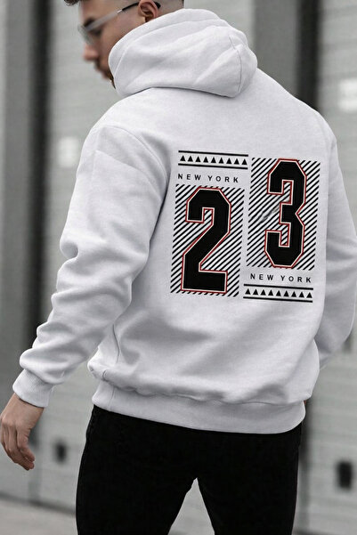 CLASSY.MODA Unisex 3 Thread K Hooded Kangaroo Pocket 23 B Printed O Oversized Street Sweatshirt