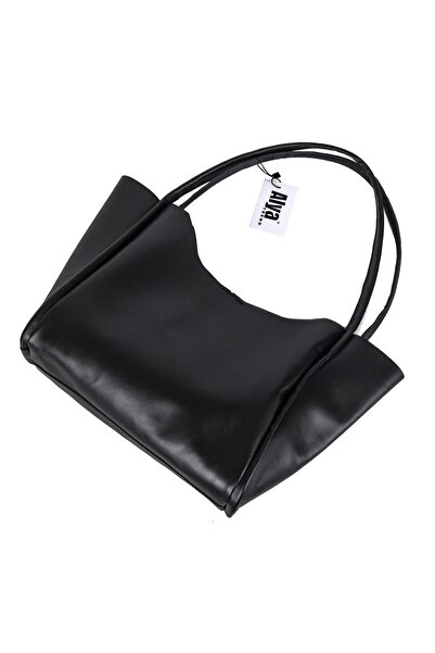 ALYA Black Faux Leather Hand and Shoulder Bag with Snap Closure