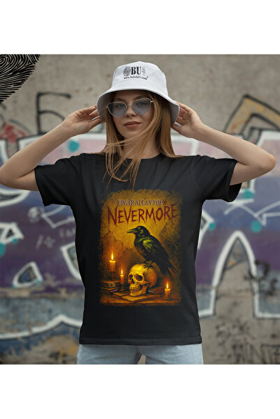 BUTSHIRT BU Tişört 'Edgar Allan Poe's - Nevermore - The Raven' Unisex Tişört