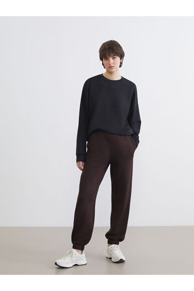 LC Waikiki Γυναικείο παντελόνι Jogger με ελαστική μέση καφέ χρώματος Soft Touch