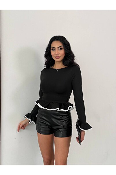 Varyete guler rotund Alb cu vipușcă din neopren Bluză