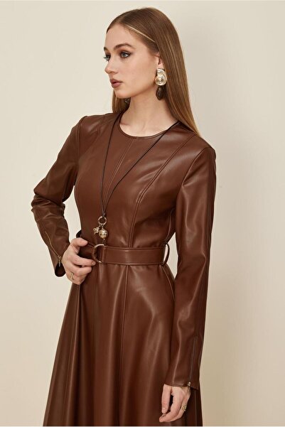 Alvina Belted Faux Leather Dress 46062