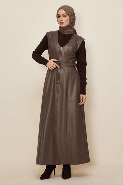 Alvina Belted Faux Leather Jile Dress 46083