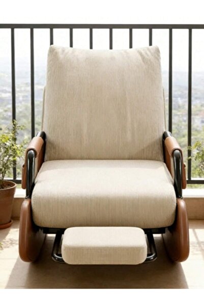 Mtanvxay كرسي هزاز قابل للطي ومُنجّد مع مسند ظهر قابل للتعديل وجيوب جانبية