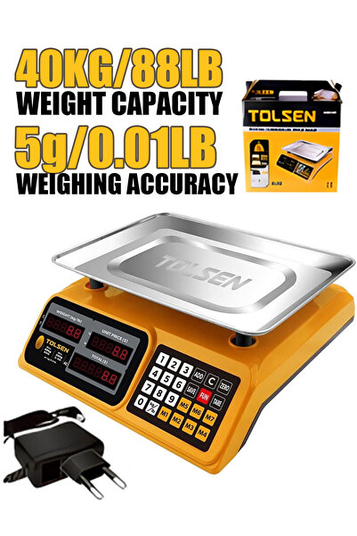 TOLSEN Tolsen 40kg Electronic Commercial Scale, 5g Accuracy with Price Calculation Display and Stainless Steel Tray for Shops