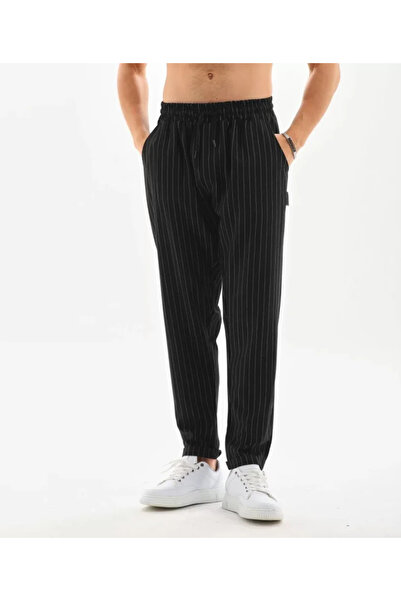 JANES Μαύρο ριγέ παντελόνι Unisex