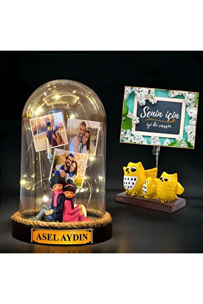 hediye arıları Yılbaşı Hediyesi Kahve Ayıcık Buketi ve Renkli Led Işıklı Kard...