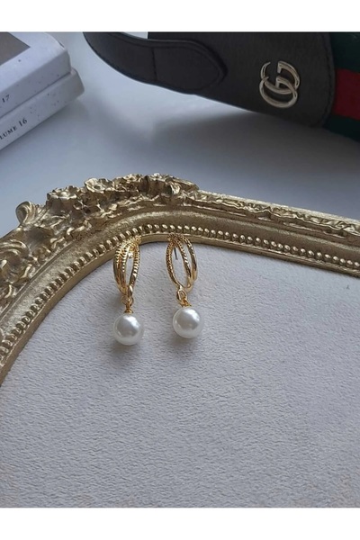 8atelier İnci detay gold series küpe