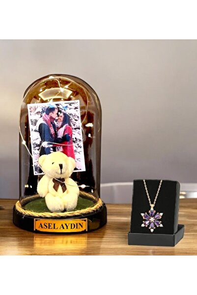 hediye arıları Kişiye Özel Fotoğraflı İsimli Tasarım Peluş Ayıcıklı Fanus & L...