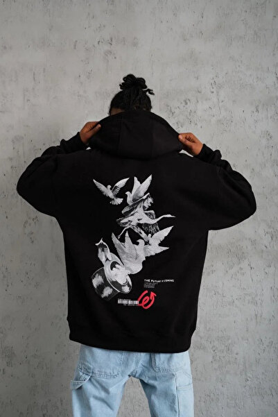 BLACK MODBLACK    Men's Hat Dove Printed Hooded Sweat - Black