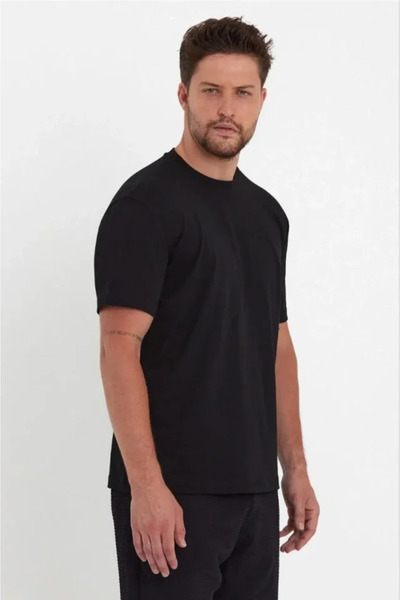 JANES Muški 24/1 obični A kvalitet Oversize kroj T-shirt - crni