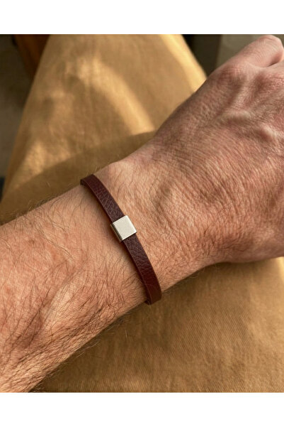 Beksy Accessory Erkek Suni Deri Bileklik Kahverengi Minimal Tasarım Manyetik ...