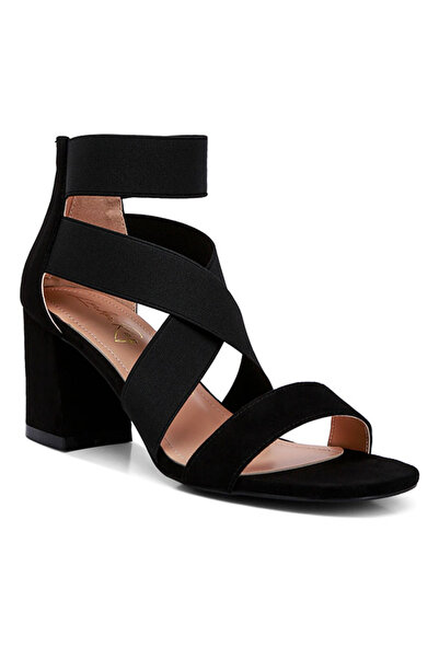 london Rag Women Black Recycled Micro Suede Block Sandals