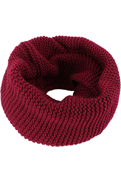 JOLAR. Unisex circular scarf, knitted in polyester, minimalist unitone pattern for the winter season Dark red