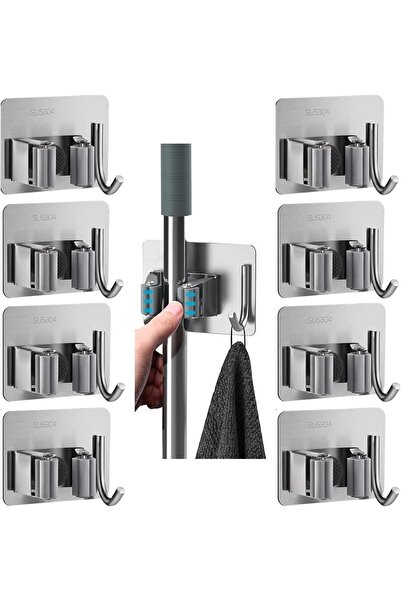 Zalcoon 8 PCS Mop Broom Holder Wall Mount - Mop Holder Self Adhesive No Drill...
