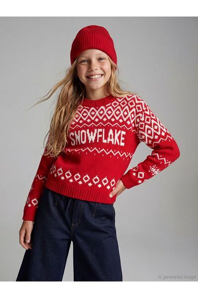 LC Waikiki Crew Neck Patterned Girl's Knitwear Sweater