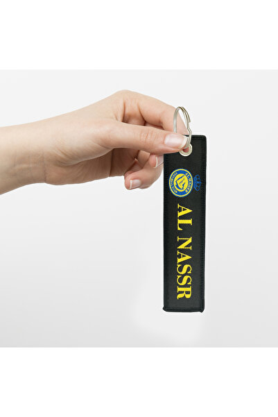 ALNASSR AL NASSR Football Club Fabric Keychain Black Wrist Strap with Metal Ring Durable Team Accessory
