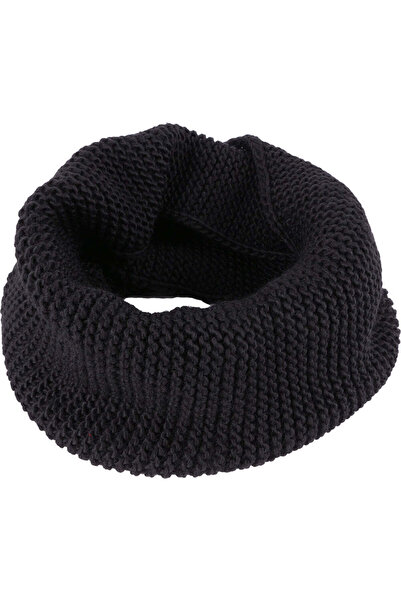 JOLAR. Unisex circular scarf, knitted in polyester, minimalist unitone pattern, for the cold season, Black