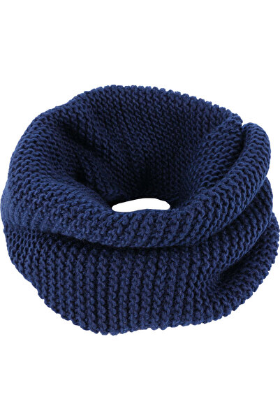 JOLAR. Unisex circular scarf, knitted in polyester, minimalist unitone pattern, for the cold season, Blue