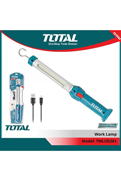 TOTAL Rechargeable LED Work Lamp 300 Lumens with Hook & Magnet, USB Charging, Portable Light