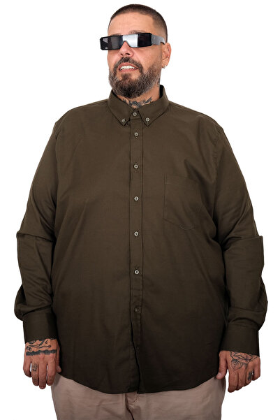 ModeXL Mode XL Large Size Men's Gabardine Shirt with Pockets 25604 Khaki